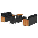 Havesofa Sæt 9 pcs Sort Poly Rattan og pulverlakeret stål