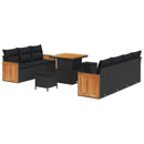 Havesofa Sæt 10 pcs Sort Poly Rattan og pulverlakeret stål