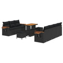 Havesofa Sæt 10 pcs Sort Poly Rattan og pulverlakeret stål