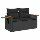 Havesofa Sæt 11 pcs Sort Poly Rattan og pulverlakeret stål