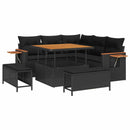 Havesofa Sæt 8 pcs Sort Poly Rattan og pulverlakeret stål
