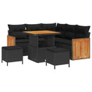 Havesofa Sæt 8 pcs Sort Poly Rattan og pulverlakeret stål