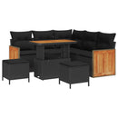 Havesofa Sæt 8 pcs Sort Poly Rattan og pulverlakeret stål