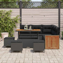 Havesofa Sæt 9 pcs Sort Poly Rattan og pulverlakeret stål