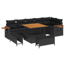 Havesofa Sæt 9 pcs Sort Poly Rattan og pulverlakeret stål