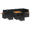 Havesofa Sæt 9 pcs Sort Poly Rattan og pulverlakeret stål