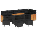 Havesofa Sæt 10 pcs Sort Poly Rattan og pulverlakeret stål