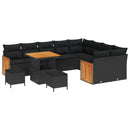 Havesofa Sæt 12 pcs Sort Poly Rattan og pulverlakeret stål