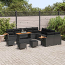 Havesofa Sæt 14 pcs Sort Poly Rattan og pulverlakeret stål