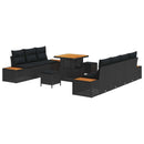 Havesofa Sæt 10 pcs Sort Poly Rattan og Pulverlakeret Stål