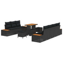 Havesofa Sæt 10 pcs Sort Poly Rattan og Pulverlakeret Stål