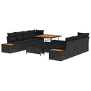 Havesofa Sæt 11 pcs Sort Poly Rattan og Pulverlakeret Stål