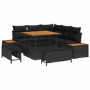 Havesofa Sæt 8 pcs Sort Poly Rattan og Pulverlakeret Stål