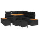 Havesofa Sæt 8 pcs Sort Poly Rattan og Pulverlakeret Stål