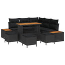 Havesofa Sæt 9 pcs Sort Poly Rattan og Pulverlakeret Stål