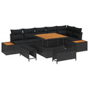 Havesofa Sæt 9 pcs Sort Poly Rattan og Pulverlakeret Stål