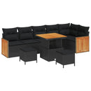 Havesofa Sæt 9 pcs Sort Poly Rattan og Pulverlakeret Stål