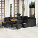Havesofa Sæt 12 pcs Sort Poly Rattan og Pulverlakeret Stål