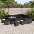 Havesofa Sæt 12 pcs Sort Poly Rattan og Pulverlakeret Stål