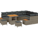 Havesofa Sæt 12 pcs Grå Poly Rattan og Pulverlakeret Stål