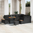 Havesofa Sæt 12 pcs Sort Poly Rattan og Pulverlakeret Stål
