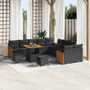 Havesofa Sæt 13 pcs Sort Poly Rattan og Pulverlakeret Stål