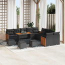 Havesofa Sæt 14 pcs Sort Poly Rattan og Pulverlakeret Stål