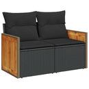 Havesofa Sæt 14 pcs Sort Poly Rattan og Pulverlakeret Stål