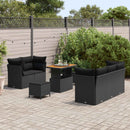 Havesofa Sæt 8 pcs Sort Poly rattan og pulverlakeret stål