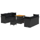 Havesofa Sæt med pude 9 pcs Sort polyrattan