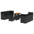 Havesofa Sæt med pude 9 pcs Sort polyrattan
