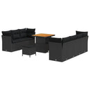 Havesofa Sæt 10 pcs Sort Polyrattan og pulverlakeret stål