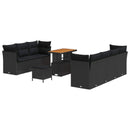 Havesofa Sæt 10 pcs Sort Polyrattan og pulverlakeret stål