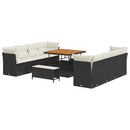 Havesofa Sæt med pude 11 pcs Sort og Cream polyrattan