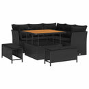 Havesofa Sæt 8 pcs Sort Poly rattan og pulverlakeret stål