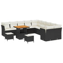 Havesofa Sæt med pude 13 pcs Sort og Cream polyrattan