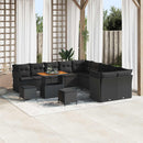 Havesofa Sæt 13 pcs Sort Polyrattan og pulverlakeret stål