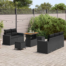 Havesofa Sæt med pude 8 pcs Sort polyrattan