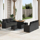 Havesofa Sæt 9 pcs Sort Polyrattan og pulverlakeret stål