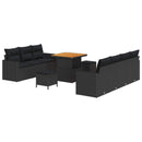 Havesofa Sæt 10 pcs Sort Polyrattan og pulverlakeret stål
