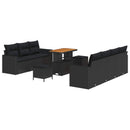 Havesofa Sæt 10 pcs Sort Polyrattan og pulverlakeret stål