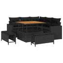 Havesofa Sæt med pude 9 pcs Sort polyrattan