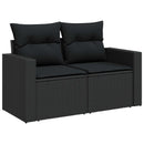 Havesofa Sæt med pude 9 pcs Sort polyrattan