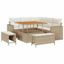 Havesofa Sæt med pude 9 pcs Beige og creme polyrattan