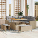 Havesofa Sæt med pude 9 pcs Beige og lys grå polyrattan