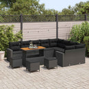 Havesofa Sæt med pude 14 pcs Sort polyrattan