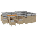 Havesofa Sæt med pude 14 pcs Beige og lys grå polyrattan