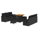 Havesofa Sæt 9 pcs Sort Polyrattan og pulverlakeret stål