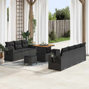 Havesofa Sæt 10 pcs Sort Polyrattan og pulverlakeret stål