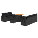 Havesofa Sæt 10 pcs Sort Polyrattan og pulverlakeret stål